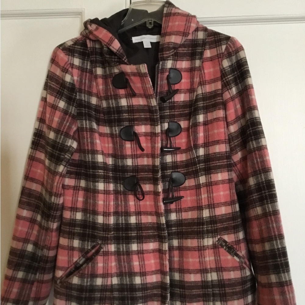 New York & Company PCoat Brown Plaid Zipper/Button Down